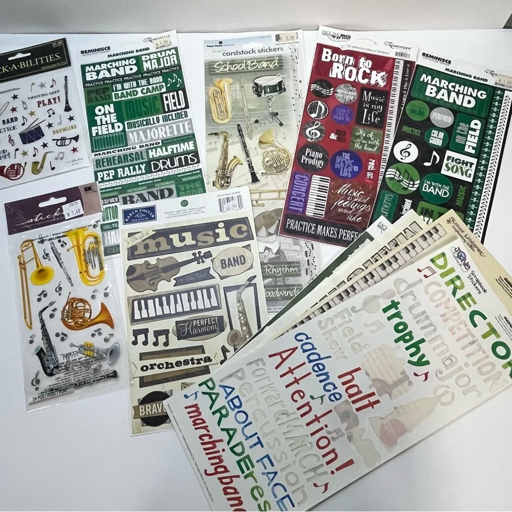 marching band theme scrapbook stickers‎ lot musical instruments notes cardstock
